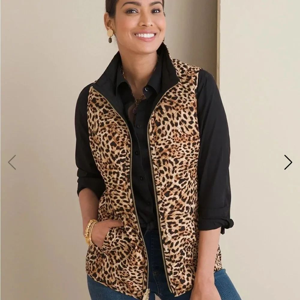 Chico's Quilted Mountain Lynx/Black Reversible Vest. size 00/Small/4.